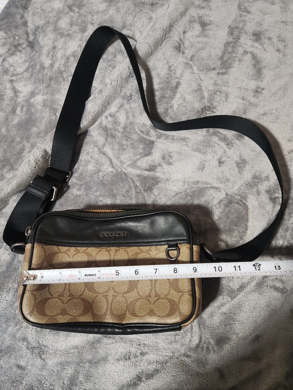Coach Signature Canvas Crossbody Bag in Tan and Black